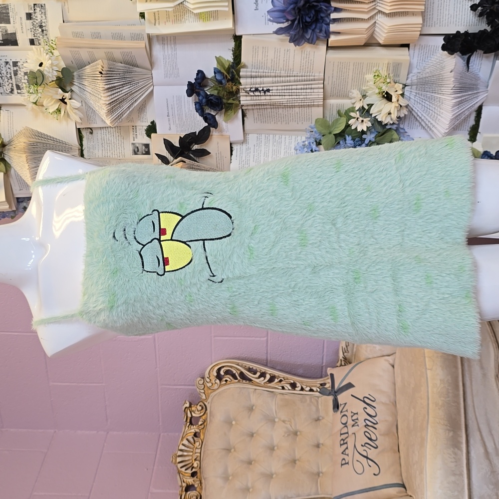 NWT SOLD OUT DollsKill X Spongebob Squarepants  Squidward Faux Fur Dress SM Blue